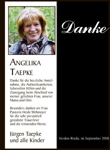 Traueranzeige von Angelika Taepke von SYK