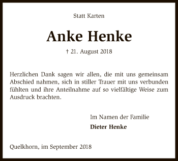 Traueranzeige von Anke Henke von SYK