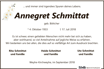 Traueranzeige von Annegret Schmittat von SYK