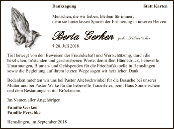 Traueranzeige von Berta Gerken von SYK