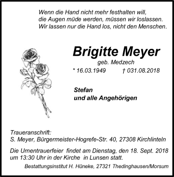 Traueranzeige von Brigitte Meyer von SYK