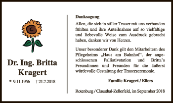 Traueranzeige von Britta Kragert von SYK