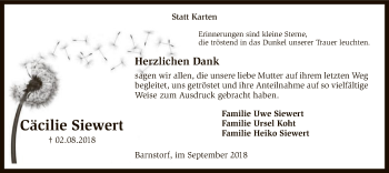 Traueranzeige von Cäcilie Siewert von SYK