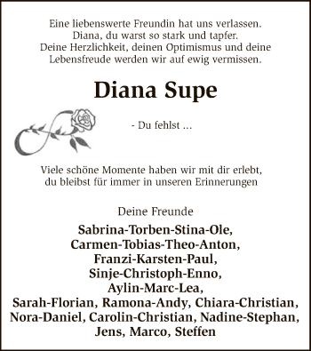 Traueranzeige von Diana Supe von SYK