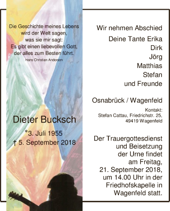 Traueranzeige von Dieter Bucksch von SYK