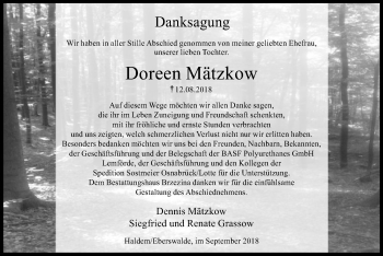 Traueranzeige von Doreen Mätzkow von SYK