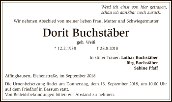 Traueranzeige von Dorit Buchstäber von SYK