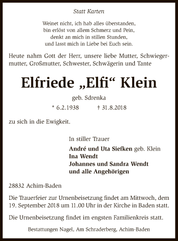 Traueranzeige von Elfriede 