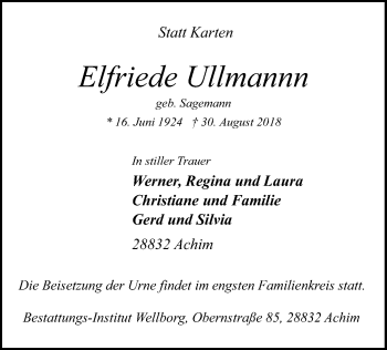 Traueranzeige von Elfriede Ullmannn von SYK