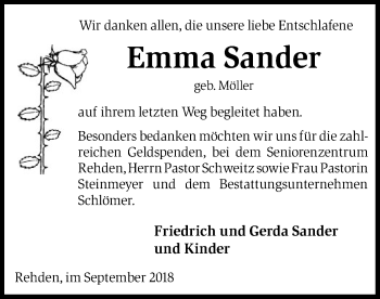 Traueranzeige von Emma Sander von SYK