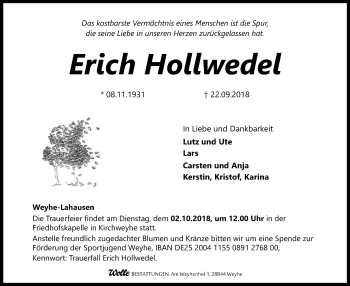 Traueranzeige von Erich Hollwedel von SYK