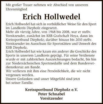 Traueranzeige von Erich Hollwedel von SYK