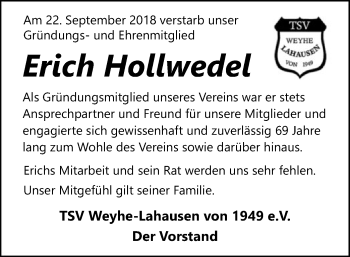 Traueranzeige von Erich Hollwedel von SYK