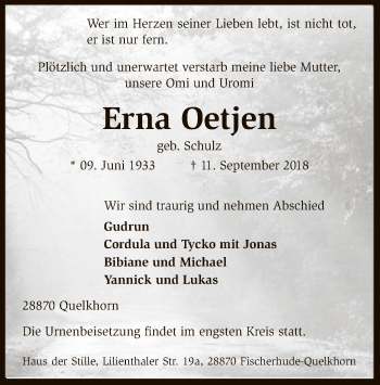 Traueranzeige von Erna Oetjen von SYK