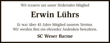 Traueranzeige von Erwin Lührs von SYK