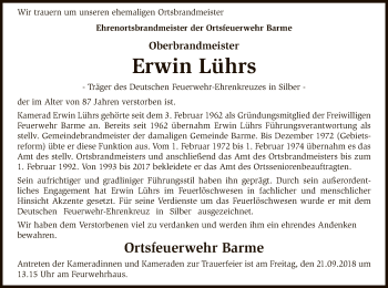 Traueranzeige von Erwin Lührs von SYK