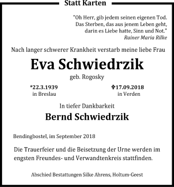 Traueranzeige von Eva Schwiedrzik von SYK