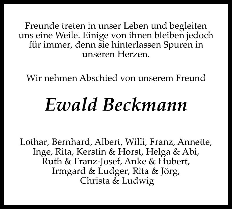  Traueranzeige für Ewald Beckmann vom 29.09.2018 aus SYK