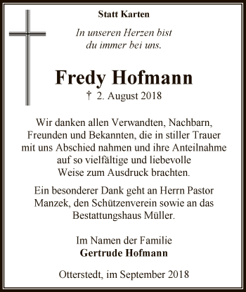 Traueranzeige von Fredy Hofmann von SYK