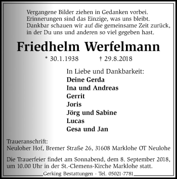 Traueranzeige von Friedhelm Werfelmann von SYK