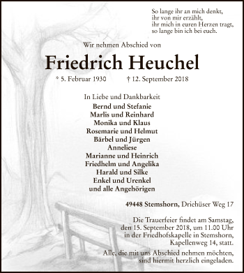 Traueranzeige von Friedrich Heuchel von SYK