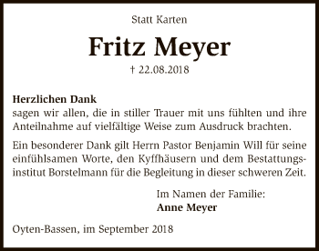 Traueranzeige von Fritz Meyer von SYK