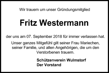 Traueranzeige von Fritz Westermann von SYK