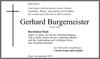 Traueranzeige von Gerhard Burgemeister von SYK