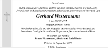 Traueranzeige von Gerhard Westermann von SYK