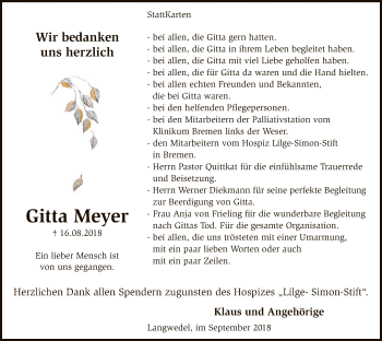 Traueranzeige von Gitta Meyer von SYK