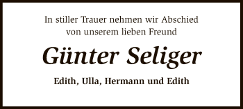 Traueranzeige von Günter Seliger von SYK