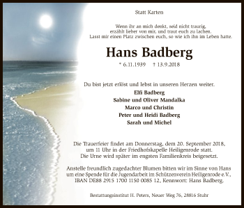 Traueranzeige von Hans Badberg von SYK