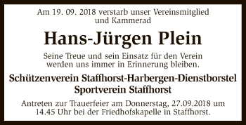 Traueranzeige von Hans-Jürgen Plein von SYK