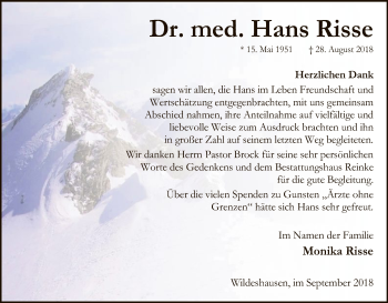 Traueranzeige von Hans Risse von SYK