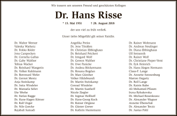 Traueranzeige von Hans Risse von SYK