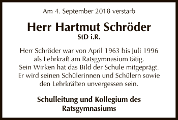 Traueranzeige von Hartmut Schröder von SYK