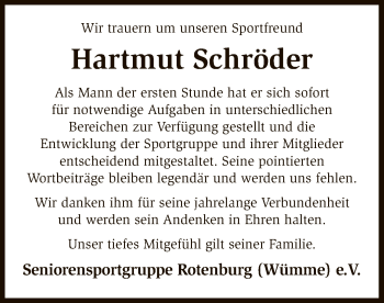 Traueranzeige von Hartmut Schröder von SYK