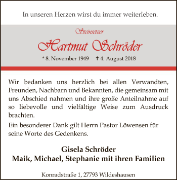 Traueranzeige von Hartmut Schröder von SYK