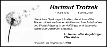 Traueranzeige von Hartmut Trotzek von SYK