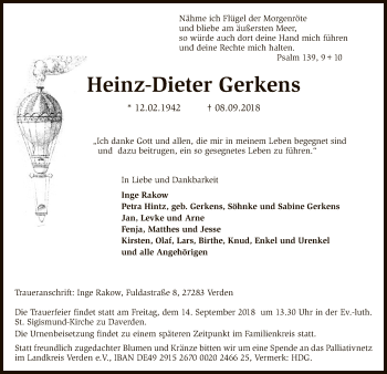 Traueranzeige von Heinz-Dieter Gerkens von SYK