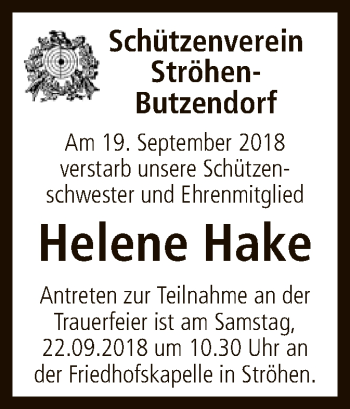 Traueranzeige von Helene Hake von SYK