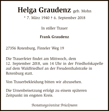 Traueranzeige von Helga Graudenz von SYK