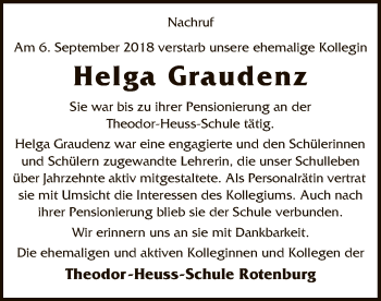 Traueranzeige von Helga Graudenz von SYK