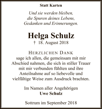 Traueranzeige von Helga Schulz von SYK