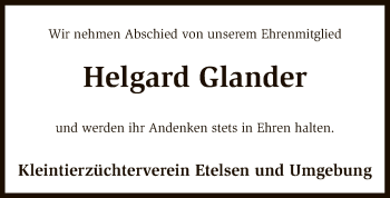 Traueranzeige von Helgard Glander von SYK