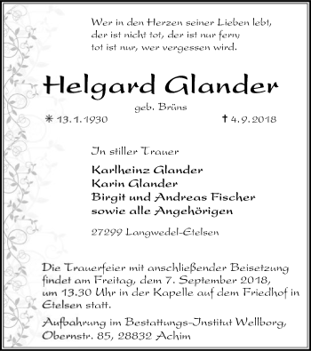 Traueranzeige von Helgard Glander von SYK