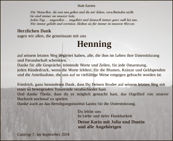 Traueranzeige von Henning  von SYK