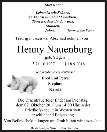 Traueranzeige von Henny Nauenburg von SYK