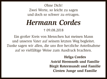 Traueranzeige von Hermann Cordes von SYK