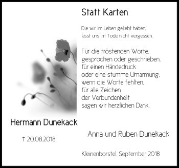 Traueranzeige von Hermann Dunekack von SYK